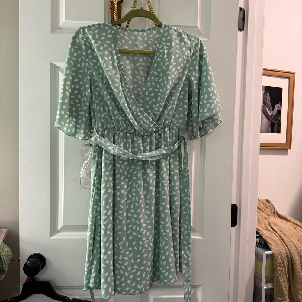 Green Polka Dot Wrap Dress